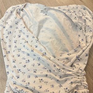 Hollister White Wrap Top With Baby Blue Floral Baby Tee